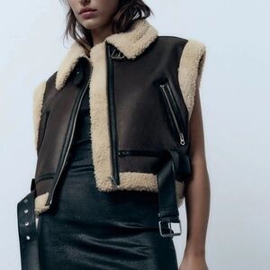 ZARA CROPPED DOUBLE FACED VEST DARK BROWN (S)